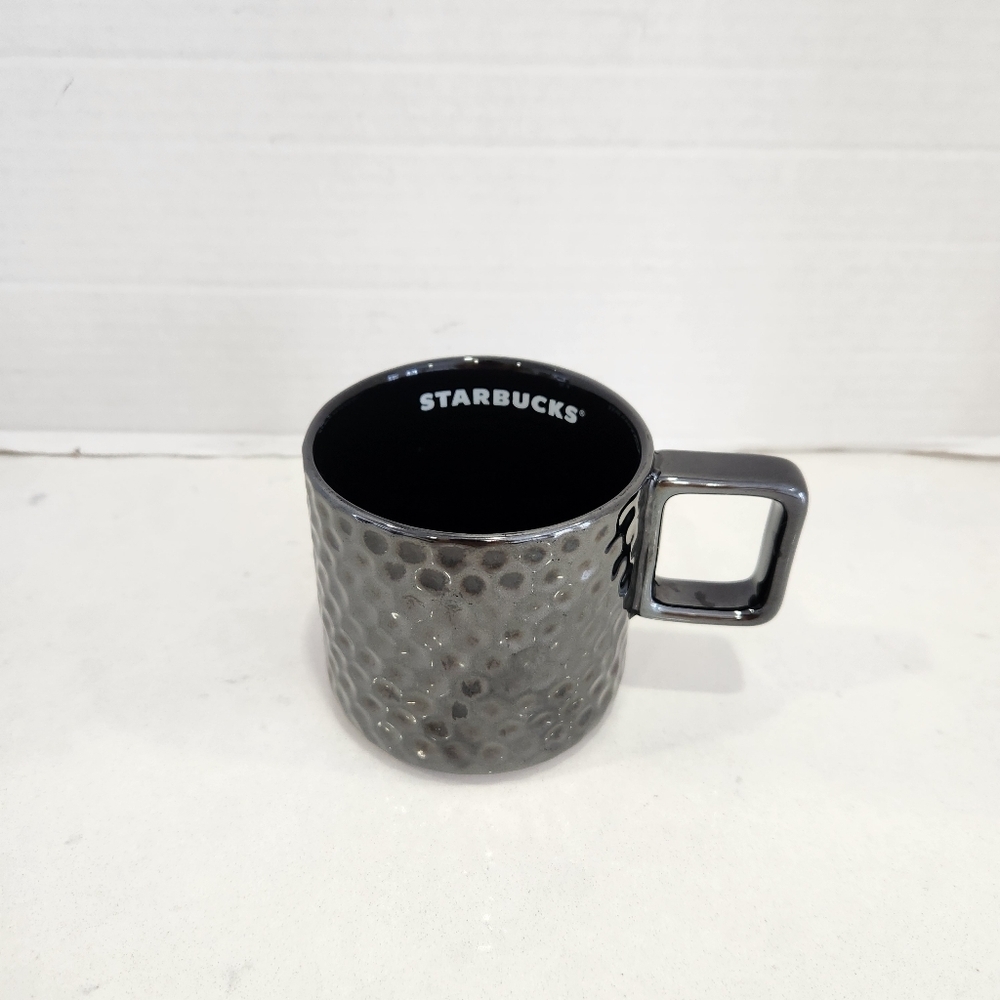Starbucks Black Metallic Textured Coffee Mug 12 oz Shiny Black Mug Honeycomb